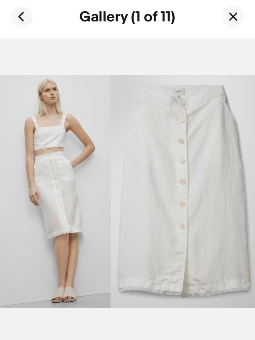 Aritzia Wilfred Lorient Skirt Linen Buttons Pencil Knee Length White